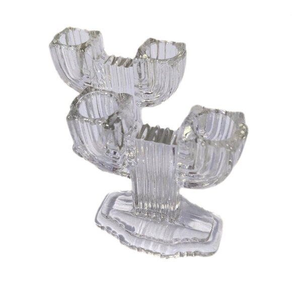 Vintage 1940s Art Deco Anchor Hocking Queen Mary Glass Candle Holders Set of 2 - Picture 4 of 7